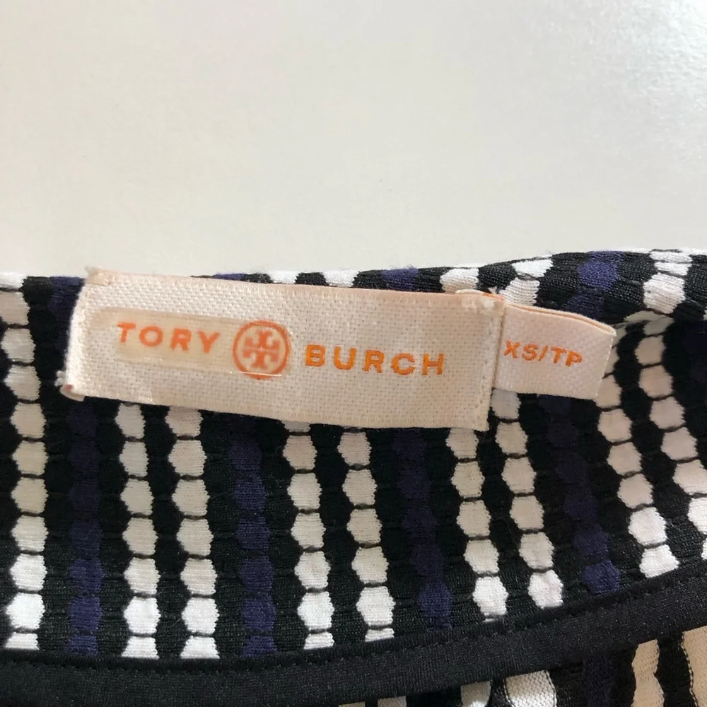 Tory Burch Jacquard Wrap Dress XS Navy Black White Stripe Long Sleeve